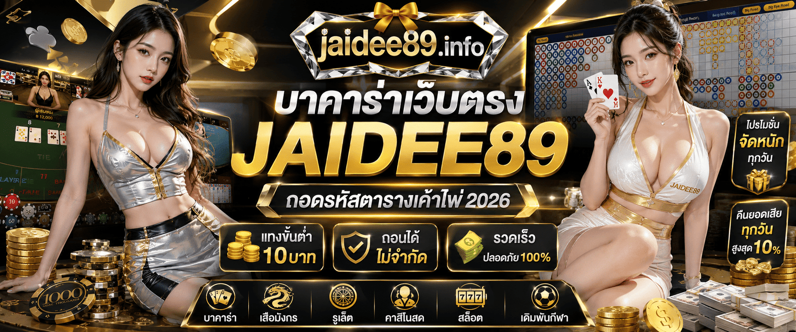 บาคาร่าเว็บตรง jaidee89 แทงขั้นต่ำ10บาท ไม่หักค่าคอม